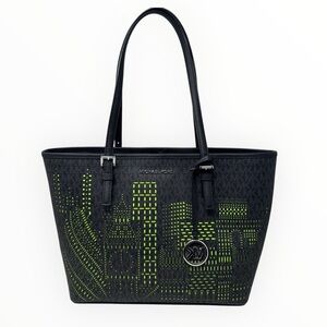 MK Michael Kors Black London Tote Limited Edition Novelty Neon Signature Bag